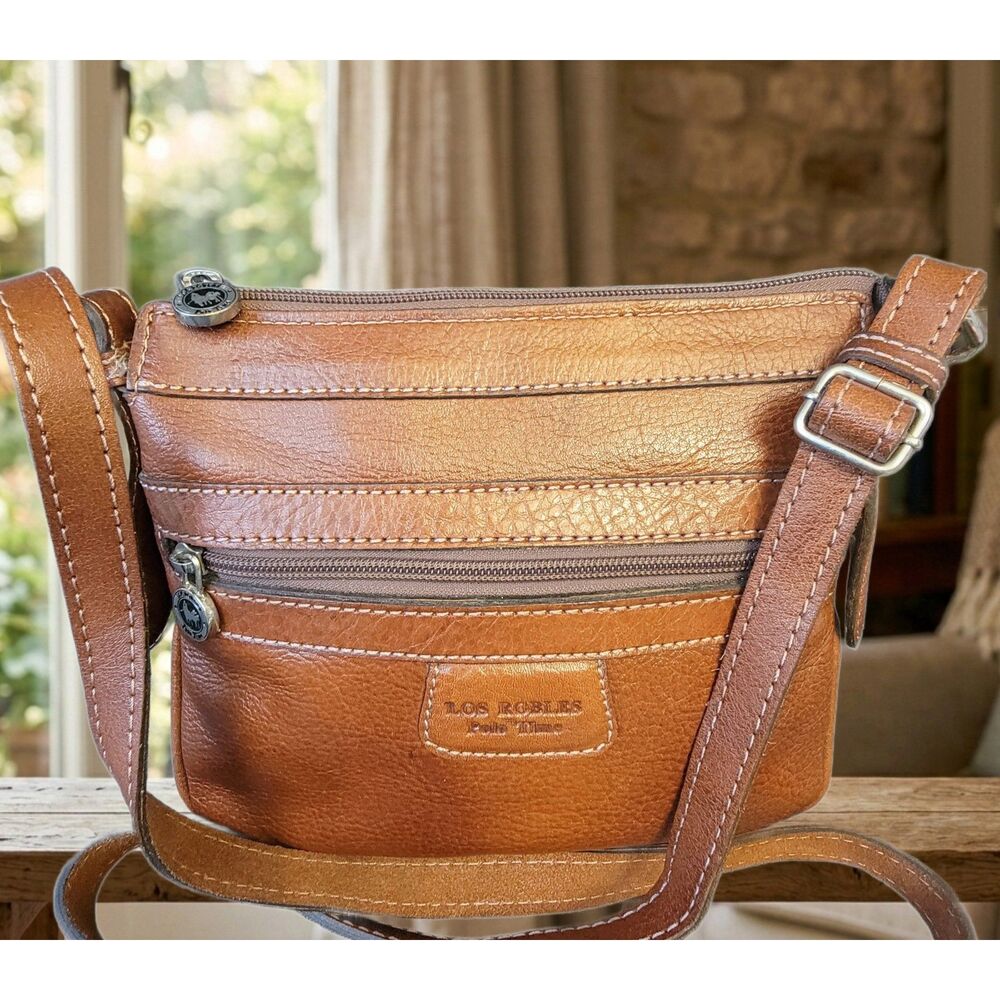 Los Robles Polo Time Crossbody Brown Leather Purse Bag In/Outside Compartments